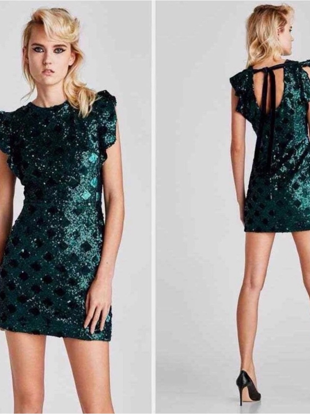 Zara Emerald Sequin Mini Dress with Back Tie